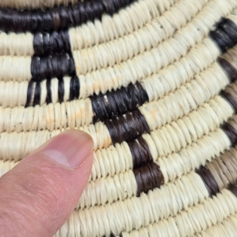 Handwoven Coiled Basket Bowl Geometric Turtle Brown‎ Cream Southwest Style 9.75
